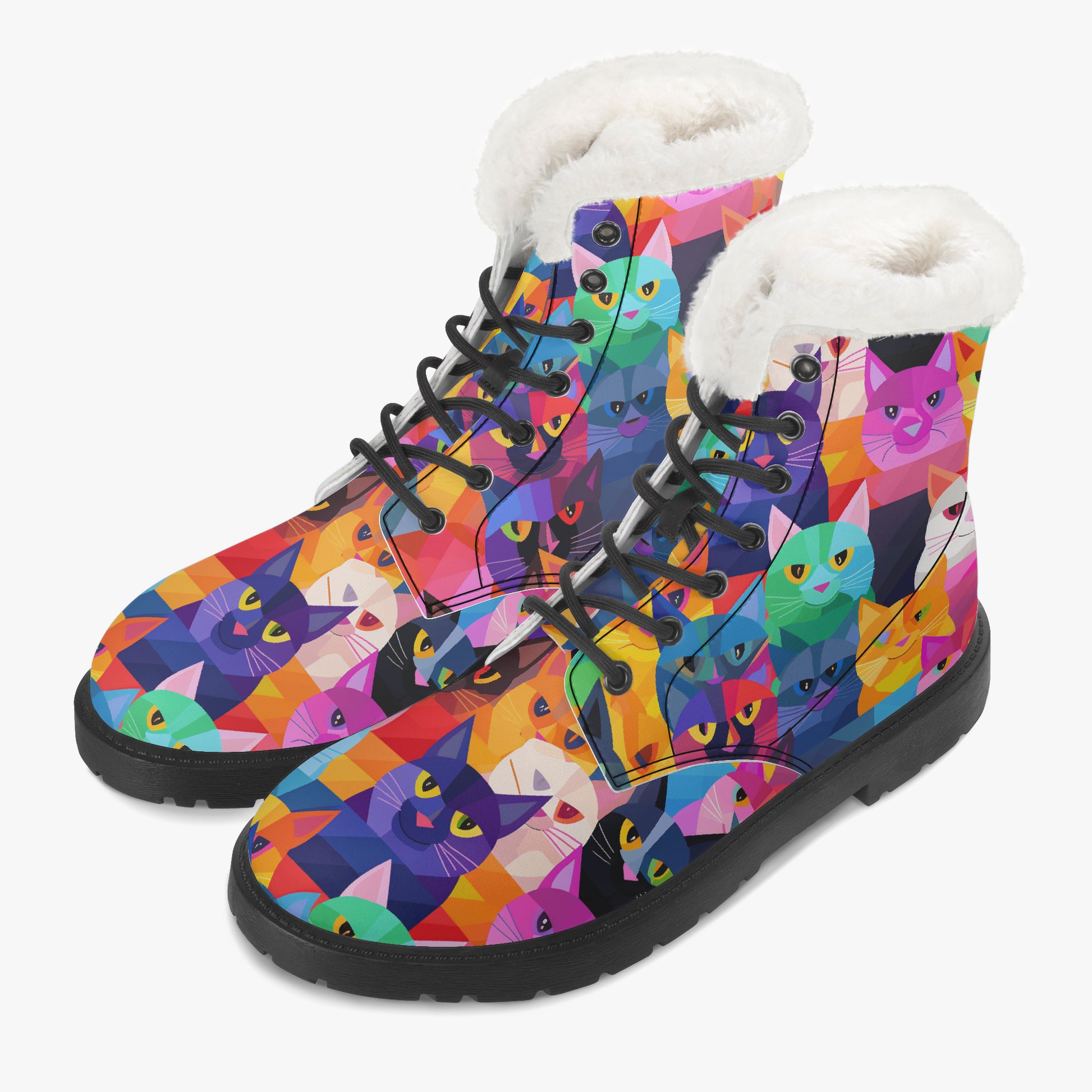 Colorful Cats Faux Fur Leder Boots Boots JLR Design