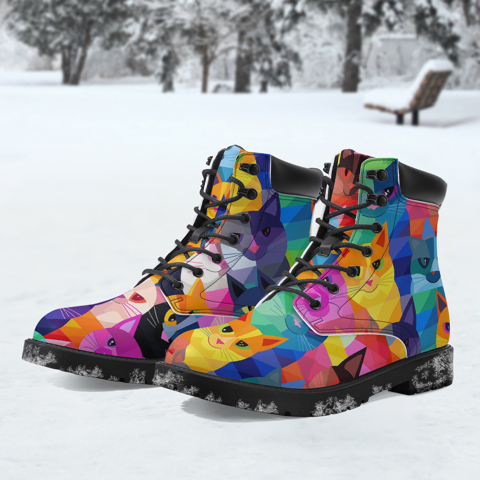 Colorful Cats Leder Boots | Stylische und Warme Winterstiefel Boots JLR Design