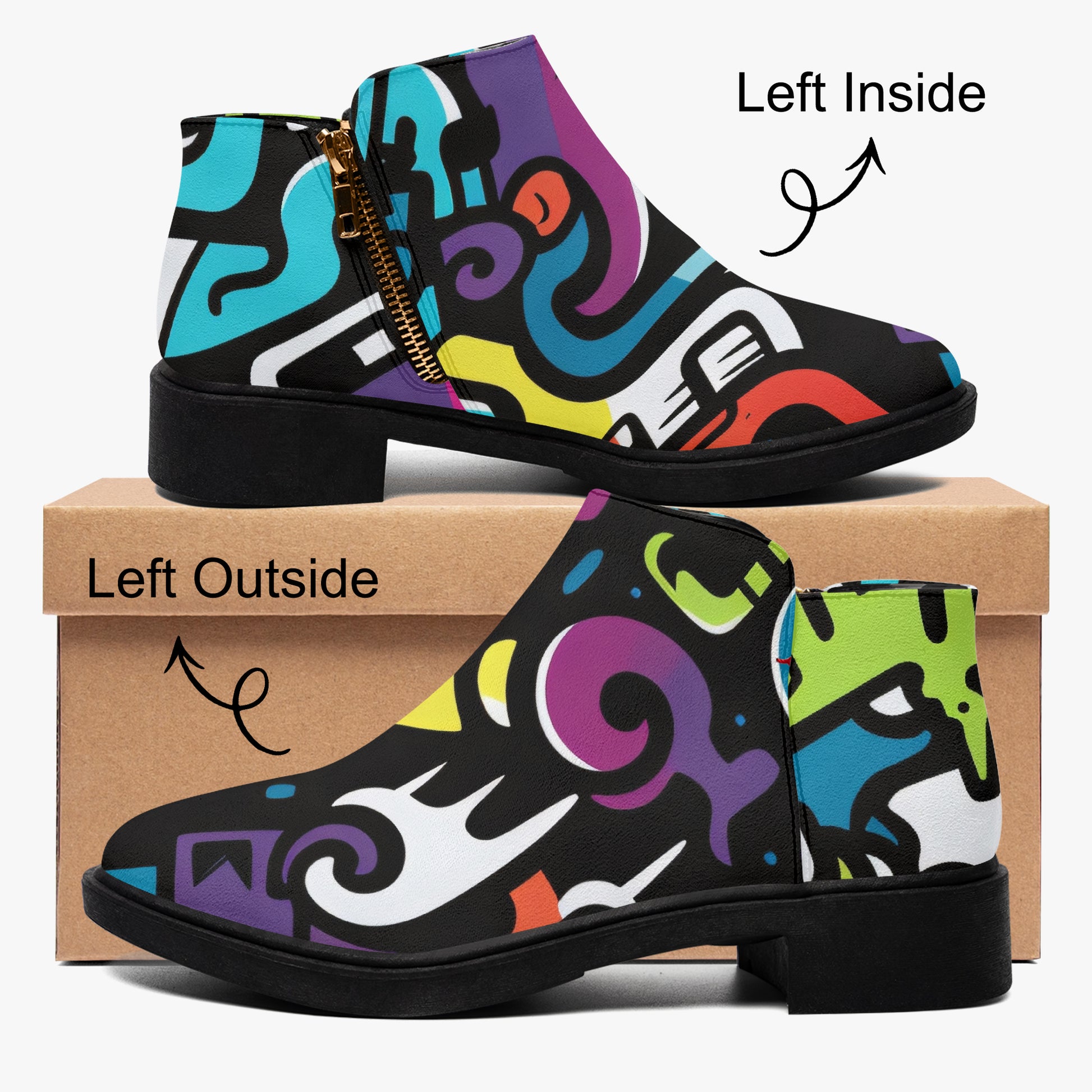 Colorful Graffiti v1 elegante Reißverschluss-Stiefeletten Stiefeletten JLR Design