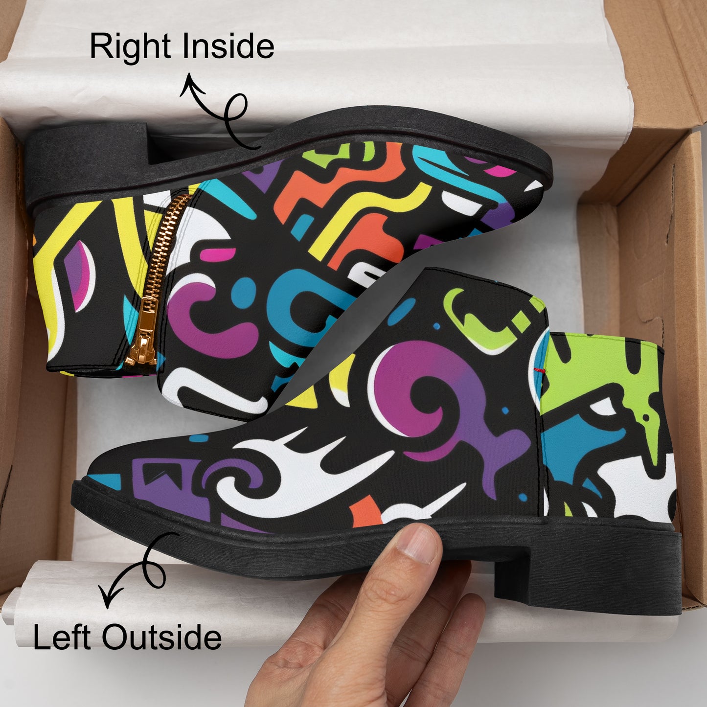 Colorful Graffiti v1 elegante Reißverschluss-Stiefeletten Stiefeletten JLR Design