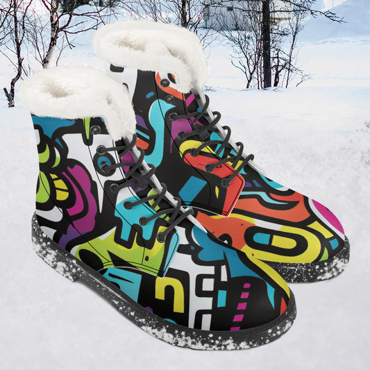 Colorful Graffiti v1 Faux Fur Leder Boots Boots JLR Design