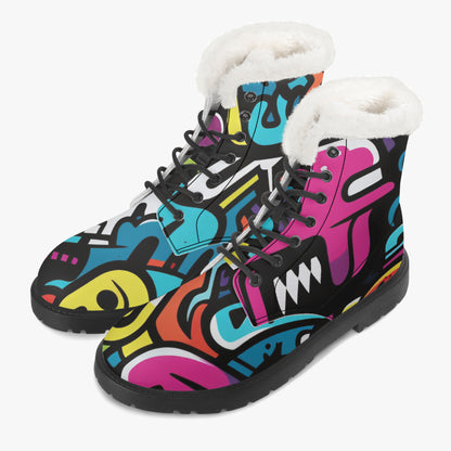 Colorful Graffiti v1 Faux Fur Leder Boots Boots JLR Design