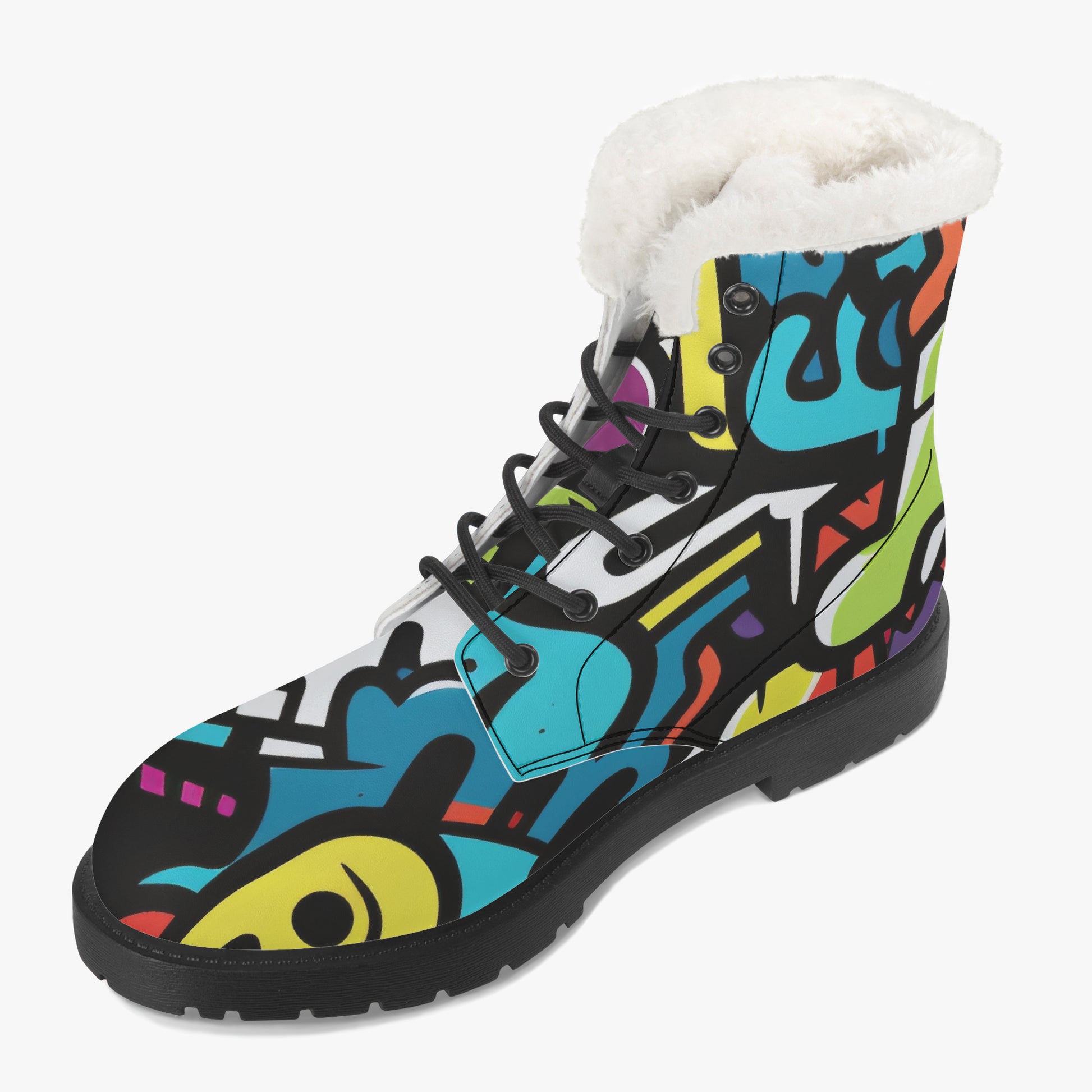 Colorful Graffiti v1 Faux Fur Leder Boots Boots JLR Design
