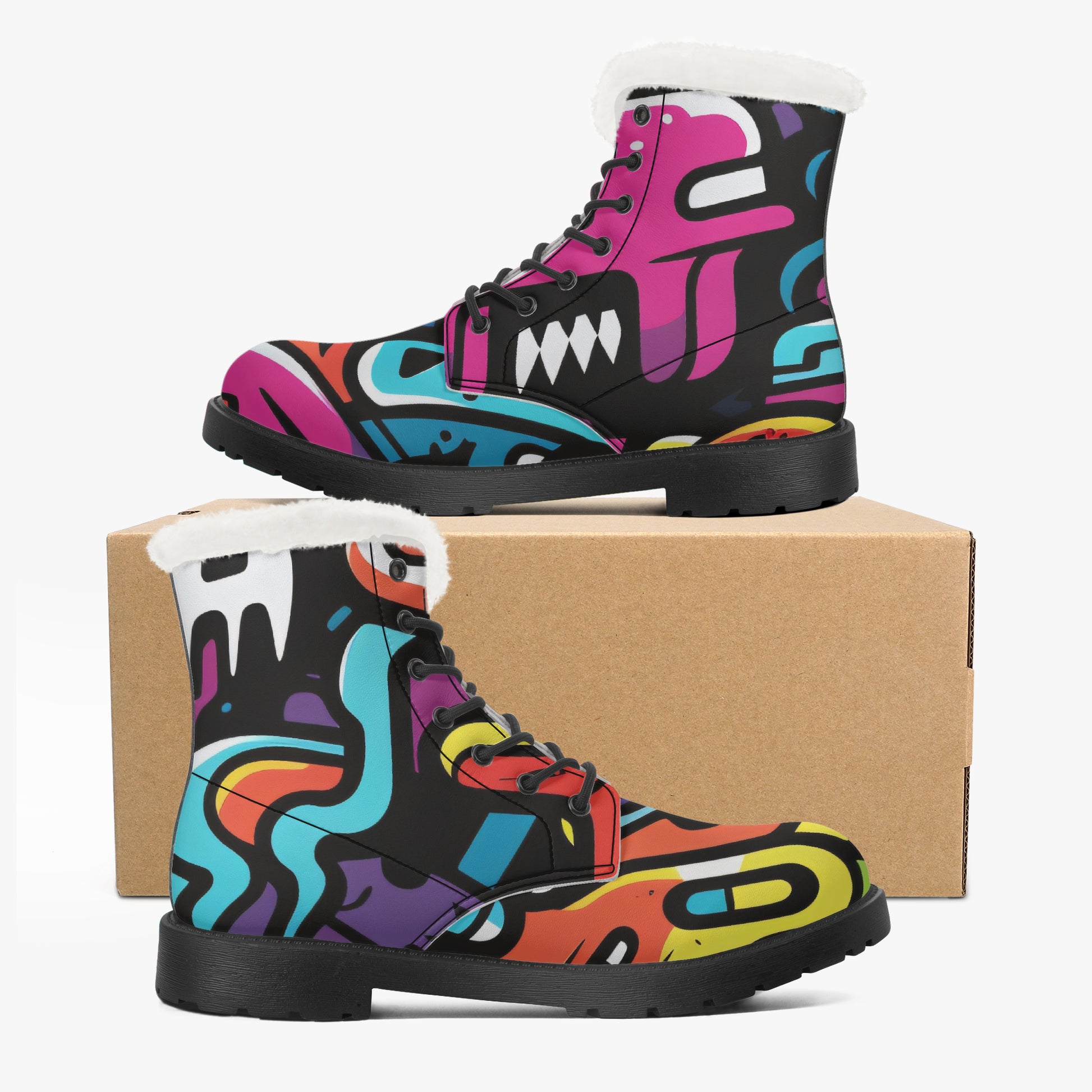 Colorful Graffiti v1 Faux Fur Leder Boots Boots JLR Design