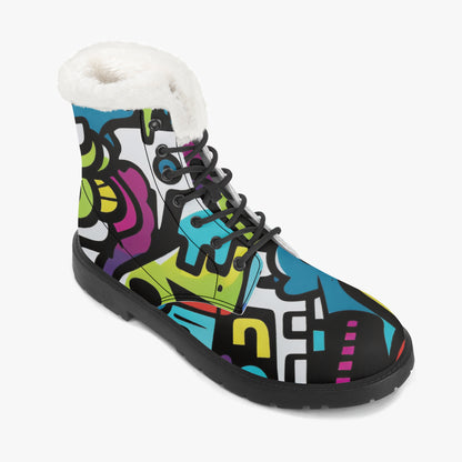 Colorful Graffiti v1 Faux Fur Leder Boots Boots JLR Design
