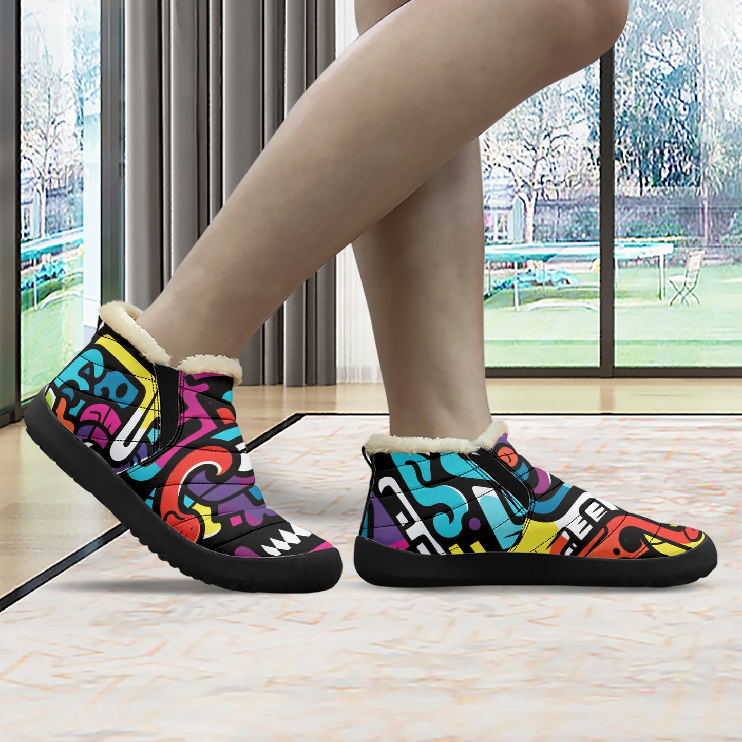 Colorful Graffiti v1 Faux Fur Slipper Slipper JLR Design