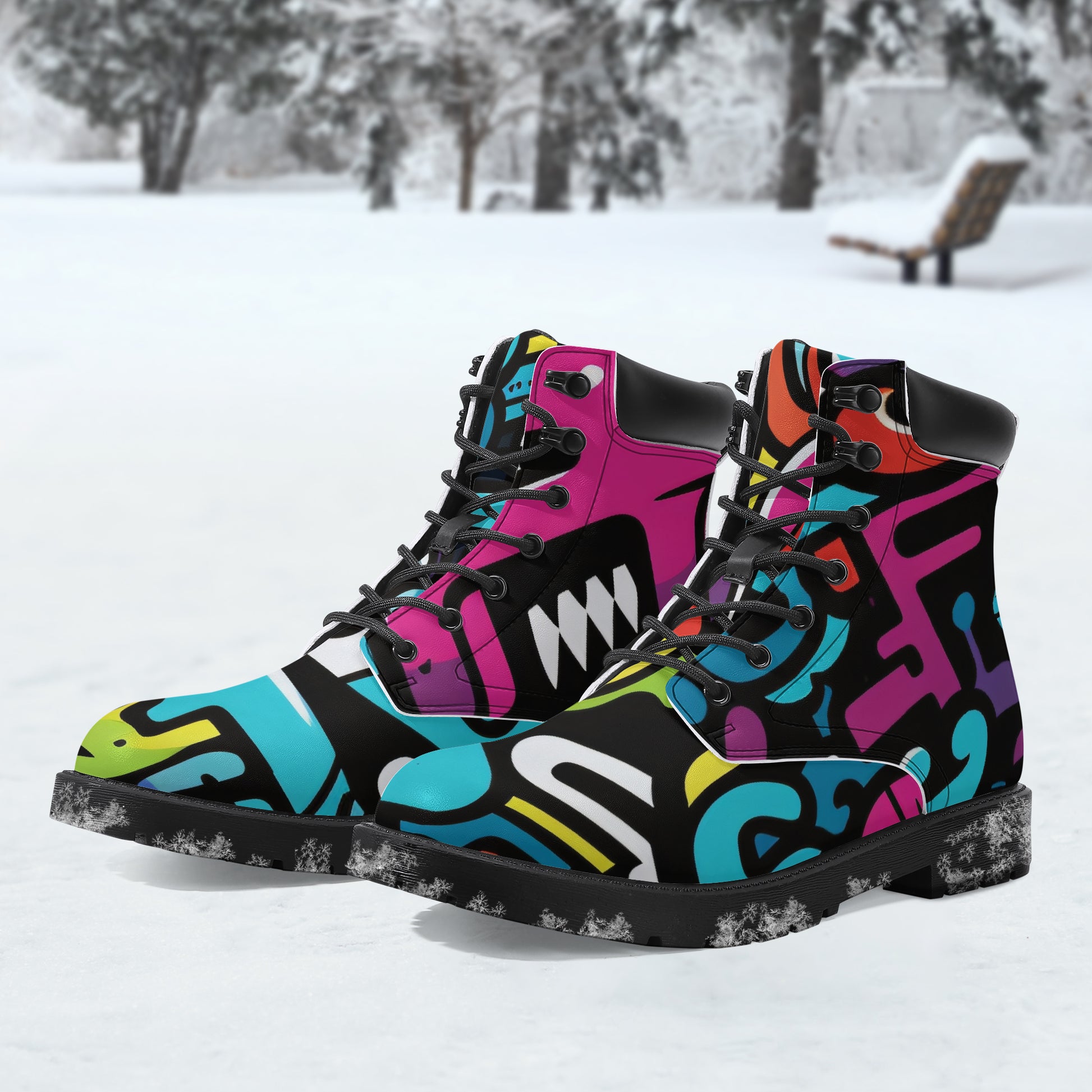 Colorful Graffiti v1 Leder Boots | Stylische und Warme Winterstiefel Boots JLR Design