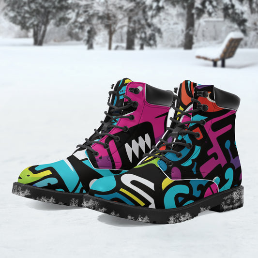 Colorful Graffiti v1 Leder Boots | Stylische und Warme Winterstiefel Boots JLR Design