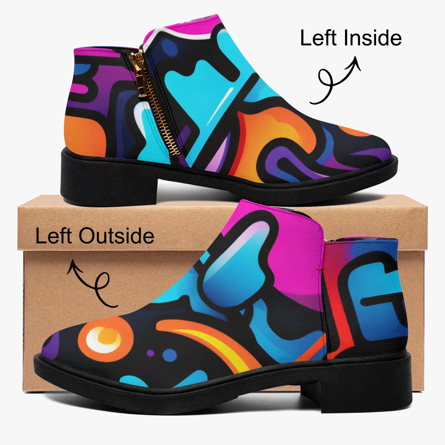 Colorful Graffiti v2 elegante Reißverschluss-Stiefeletten Stiefeletten JLR Design