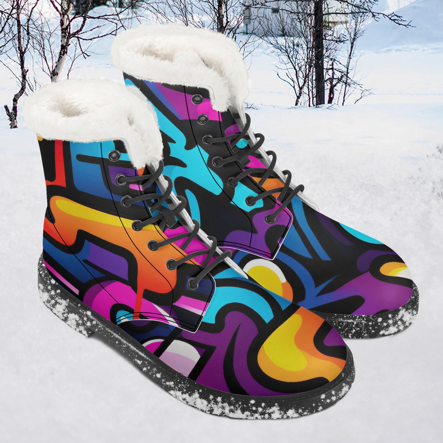 Colorful Graffiti v2 Faux Fur Leder Boots Boots JLR Design