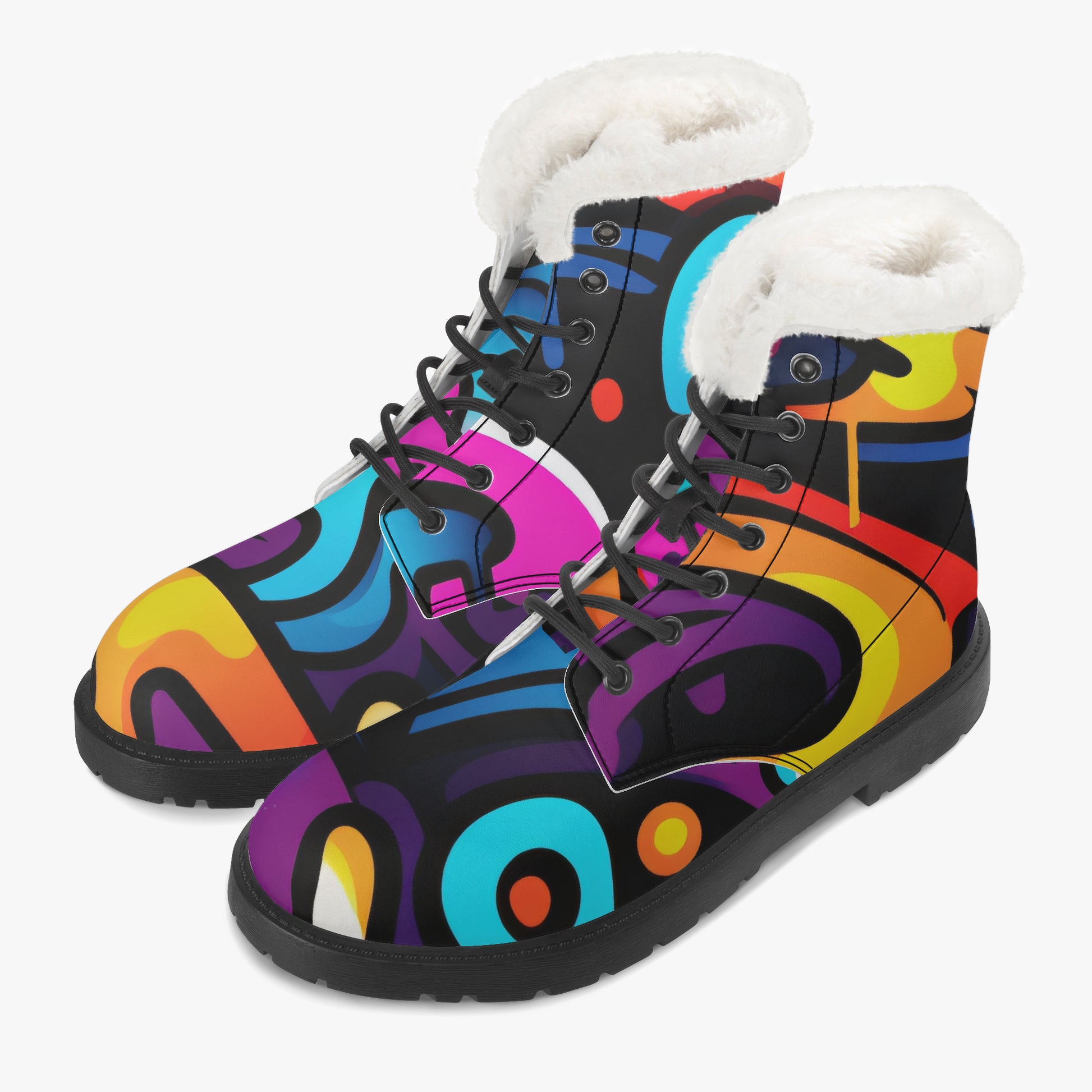 Colorful Graffiti v2 Faux Fur Leder Boots Boots JLR Design
