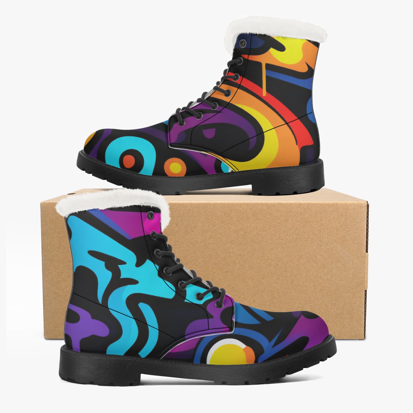 Colorful Graffiti v2 Faux Fur Leder Boots Boots JLR Design