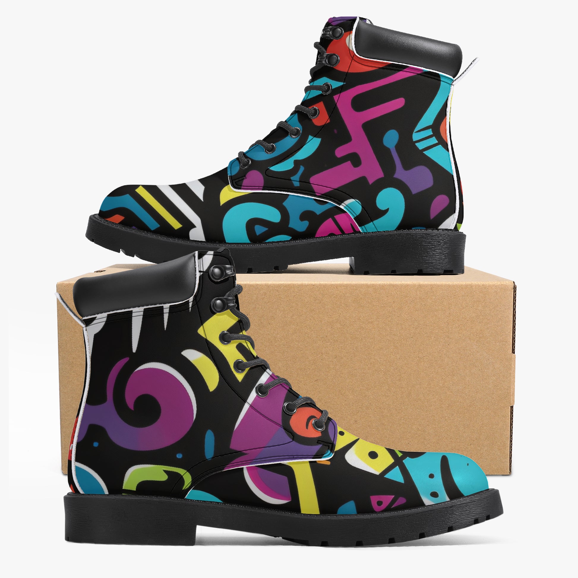 Colorful Graffiti v2 Leder Boots | Stylische und Warme Winterstiefel Boots JLR Design