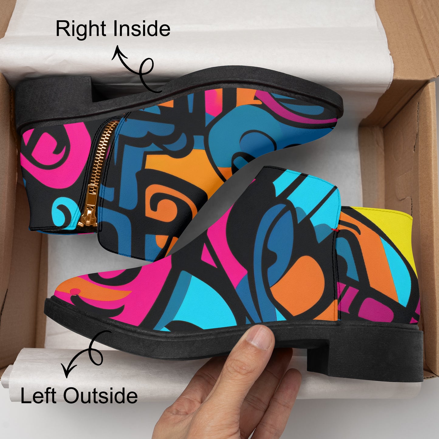 Colorful Graffiti v3 elegante Reißverschluss-Stiefeletten Stiefeletten JLR Design