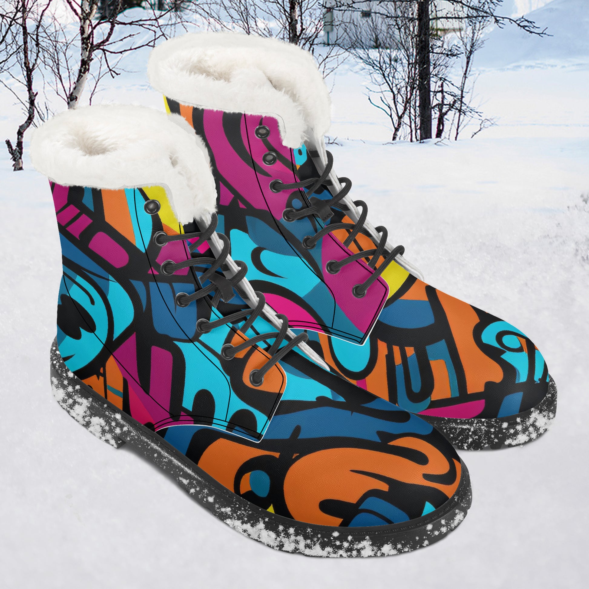 Colorful Graffiti v3 Faux Fur Leder Boots Boots JLR Design