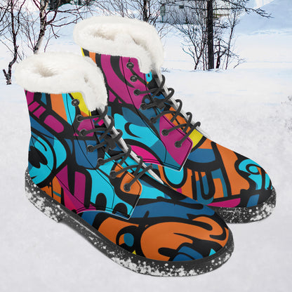 Colorful Graffiti v3 Faux Fur Leder Boots Boots JLR Design