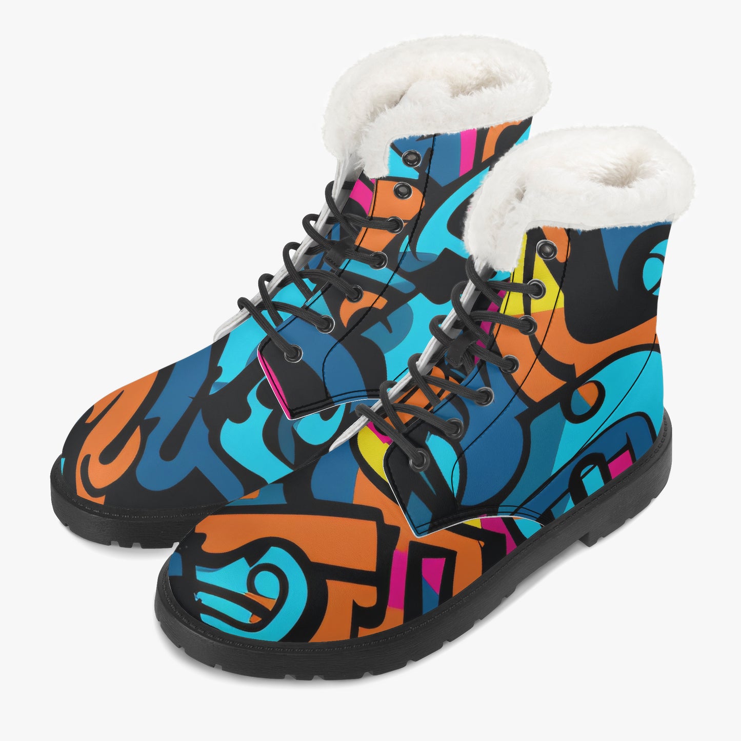 Colorful Graffiti v3 Faux Fur Leder Boots Boots JLR Design