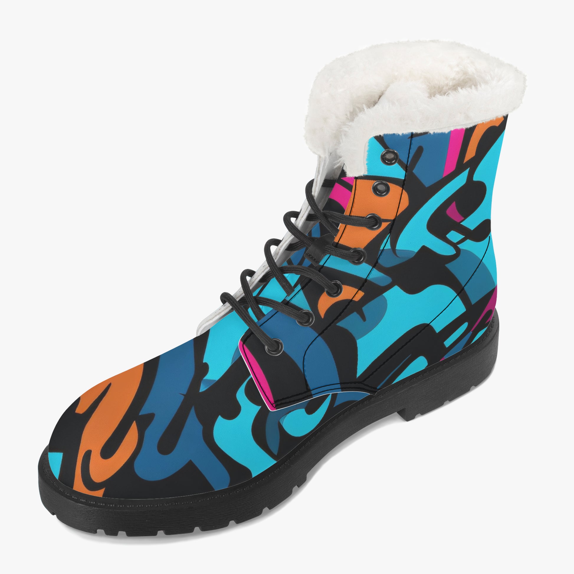 Colorful Graffiti v3 Faux Fur Leder Boots Boots JLR Design