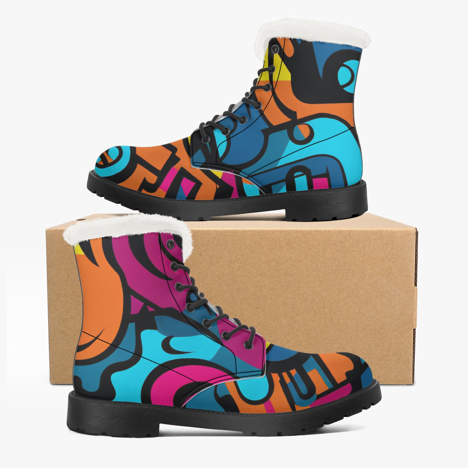 Colorful Graffiti v3 Faux Fur Leder Boots Boots JLR Design