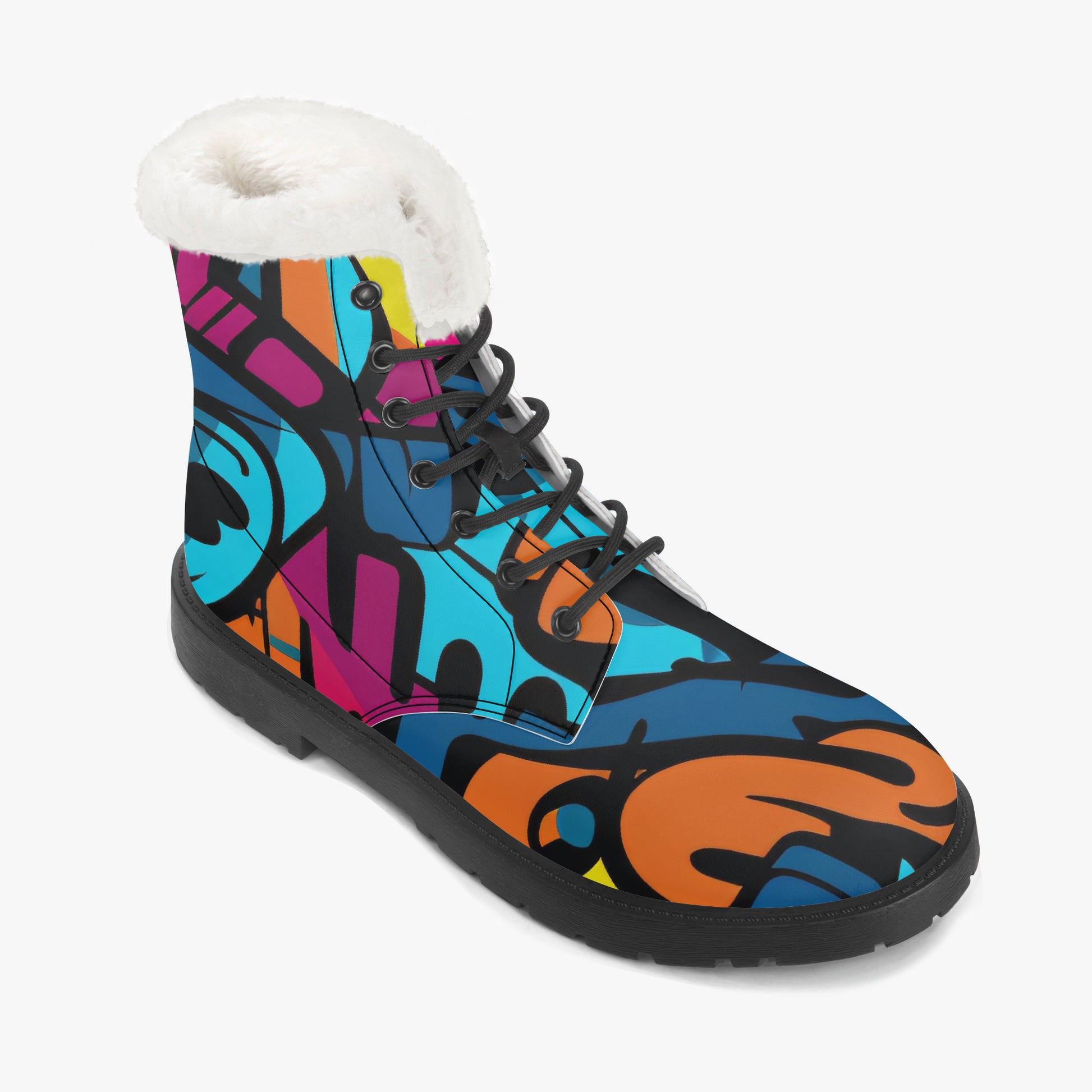 Colorful Graffiti v3 Faux Fur Leder Boots Boots JLR Design