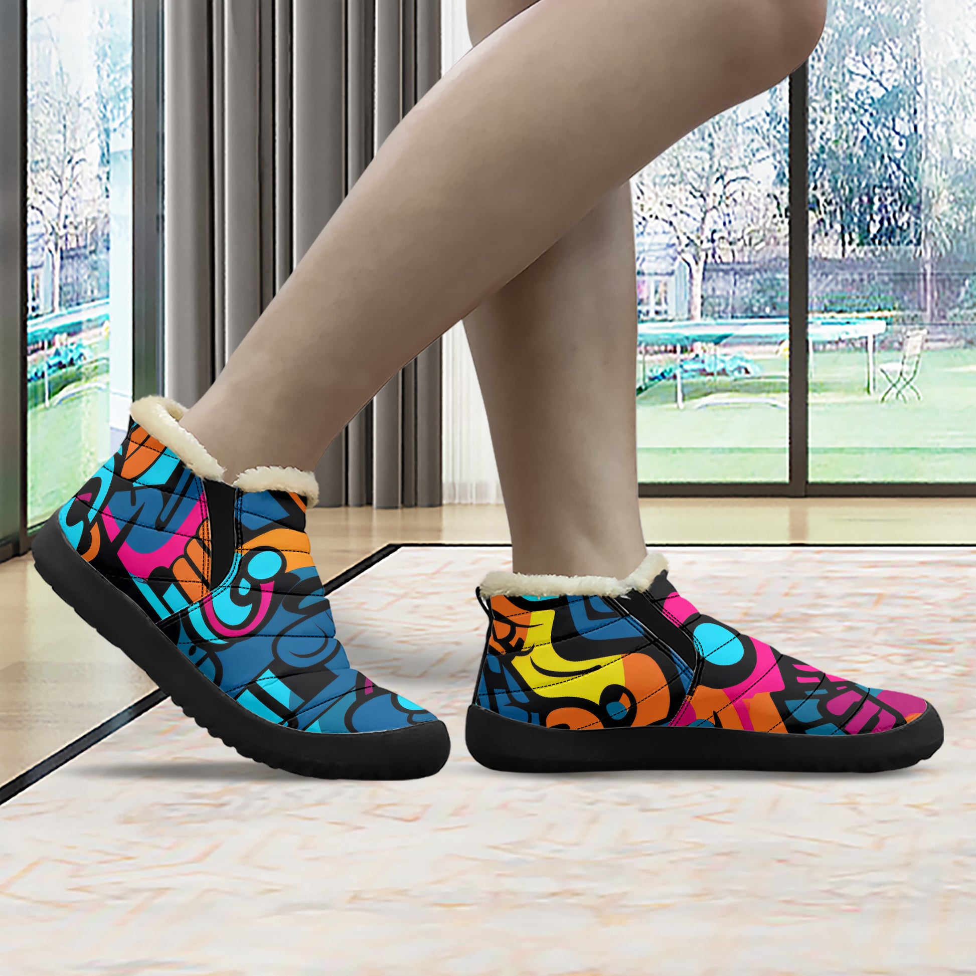 Colorful Graffiti v3 Faux Fur Slipper Slipper JLR Design