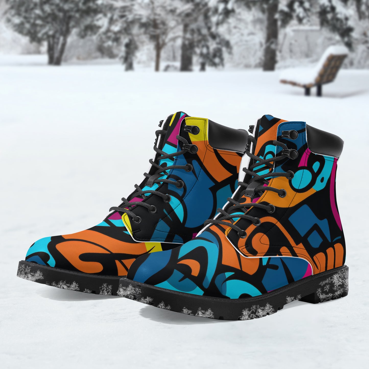 Colorful Graffiti v3 Leder Boots | Stylische und Warme Winterstiefel Boots JLR Design