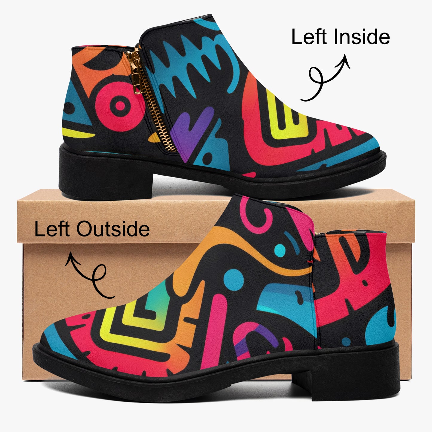 Colorful Graffiti v4 elegante Reißverschluss-Stiefeletten Stiefeletten JLR Design