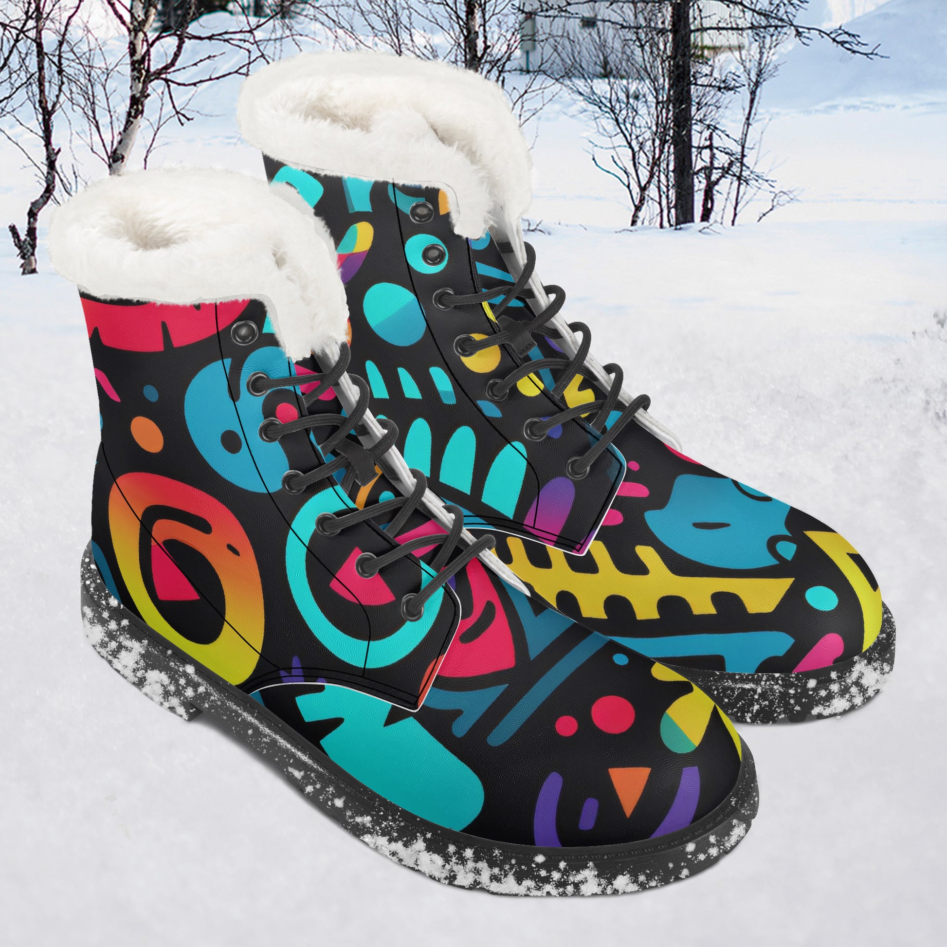 Colorful Graffiti v4 Faux Fur Leder Boots Boots JLR Design