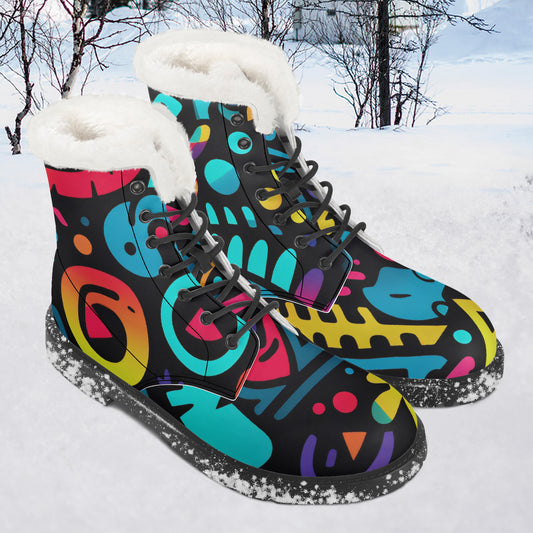 Colorful Graffiti v4 Faux Fur Leder Boots Boots JLR Design