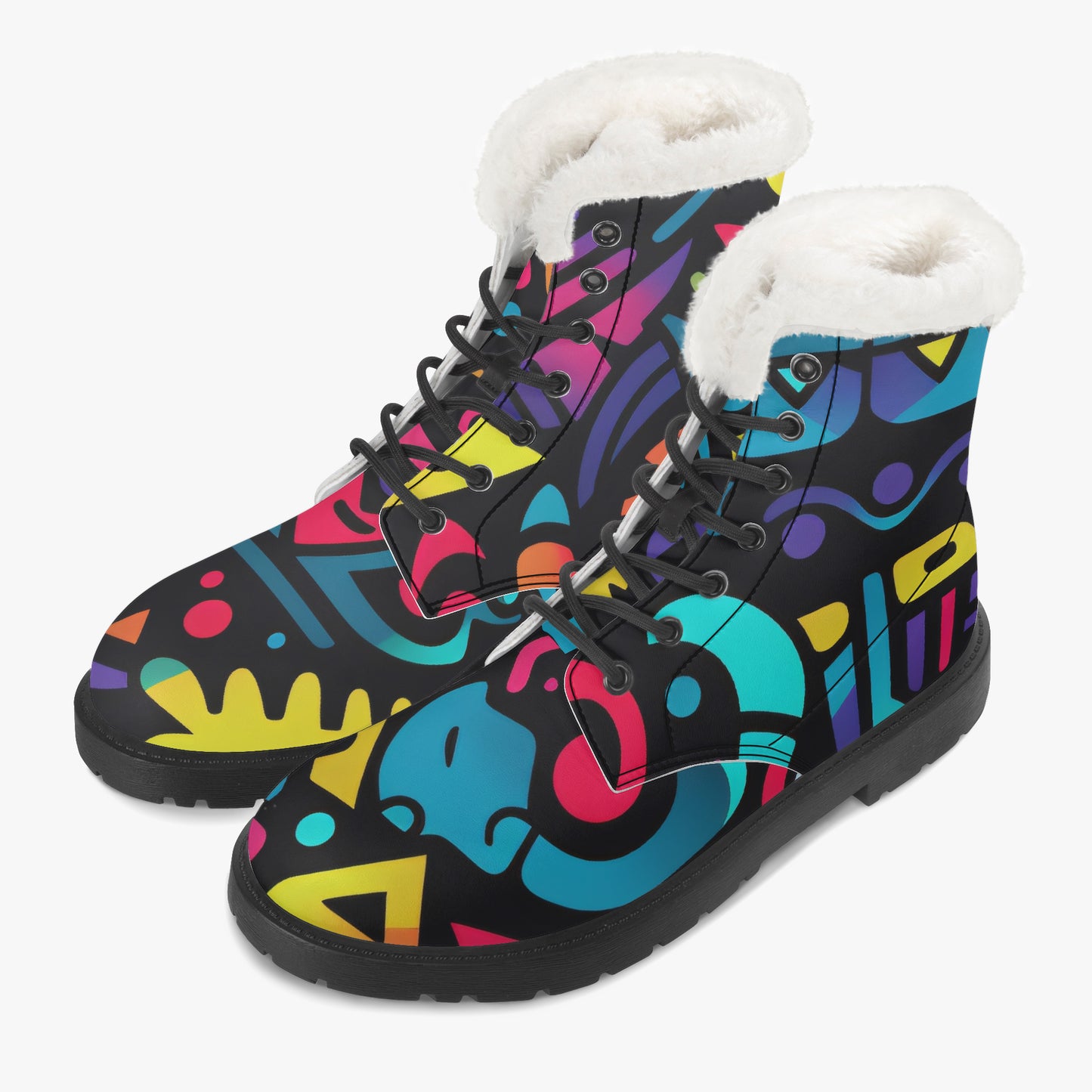 Colorful Graffiti v4 Faux Fur Leder Boots Boots JLR Design