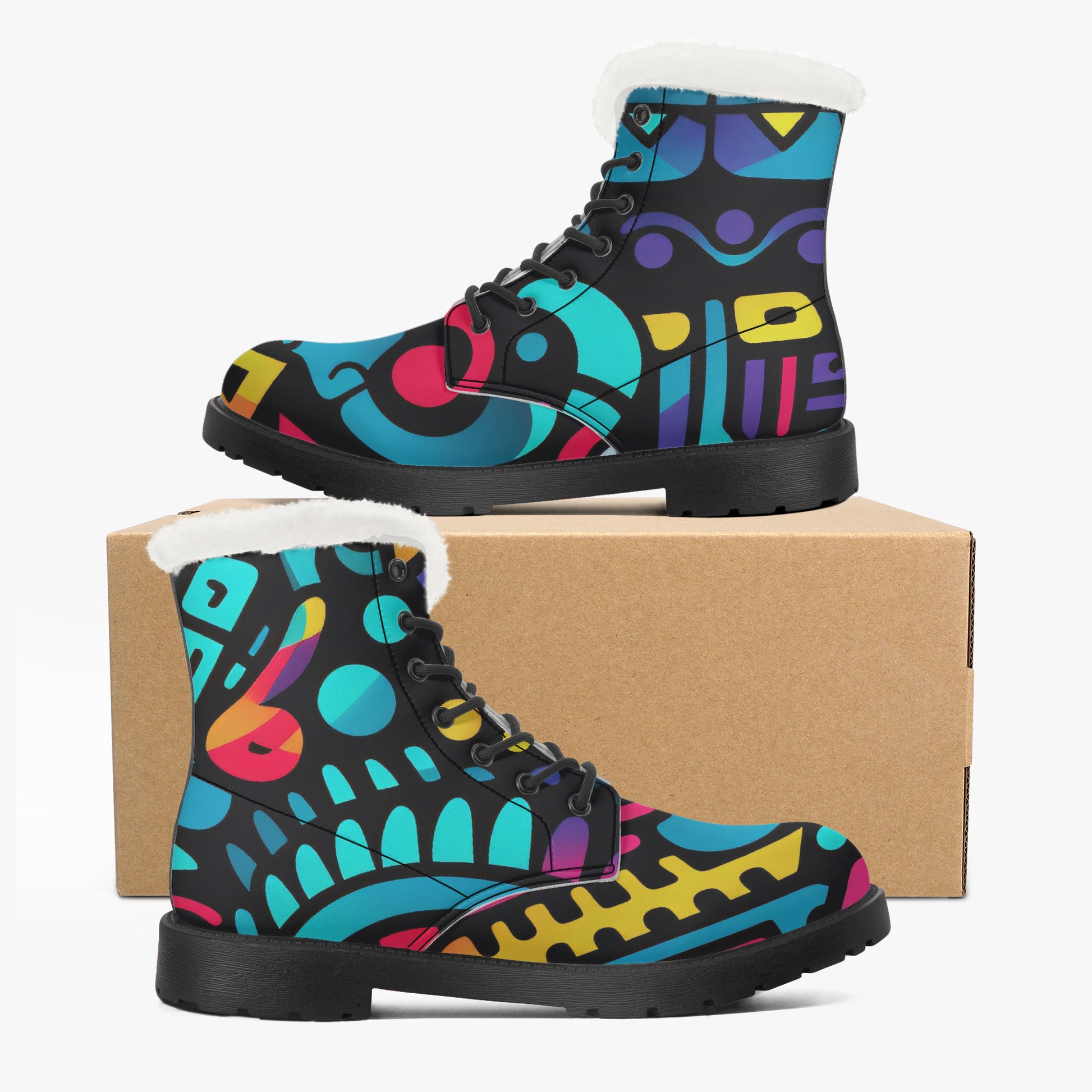 Colorful Graffiti v4 Faux Fur Leder Boots Boots JLR Design