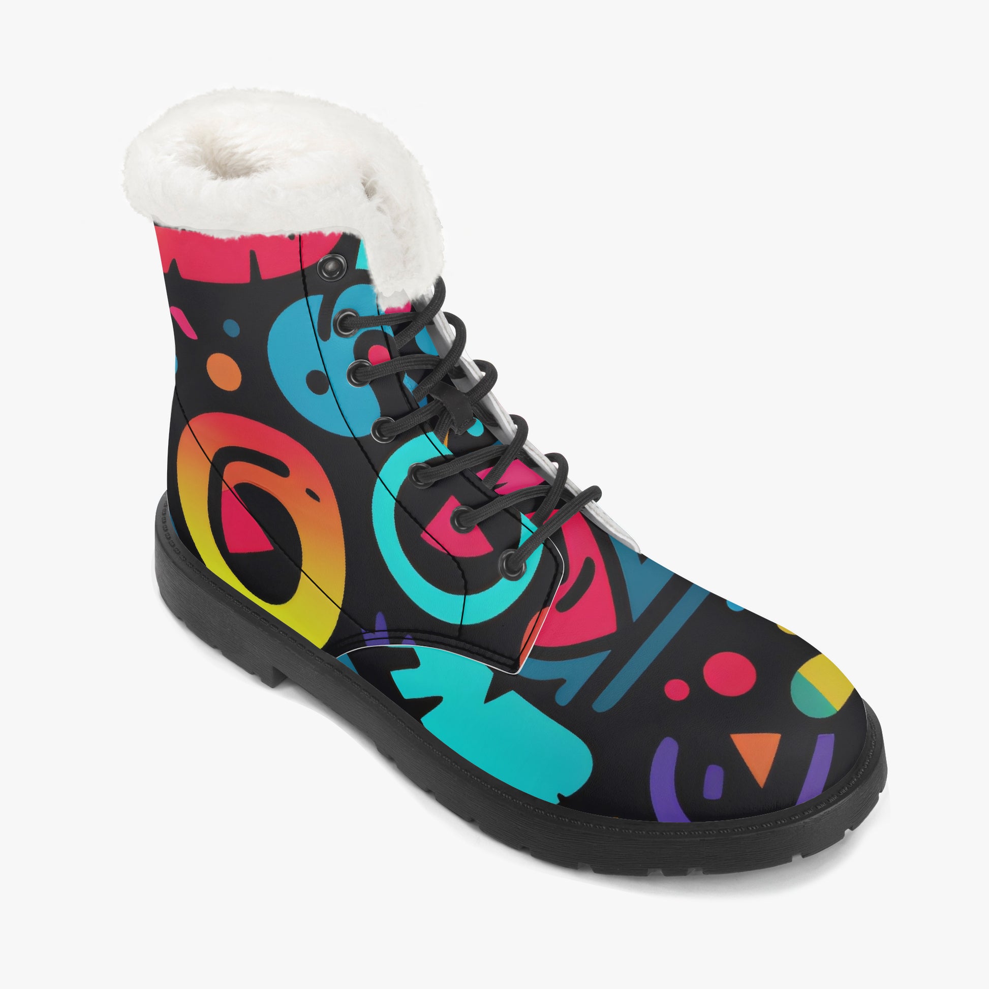 Colorful Graffiti v4 Faux Fur Leder Boots Boots JLR Design