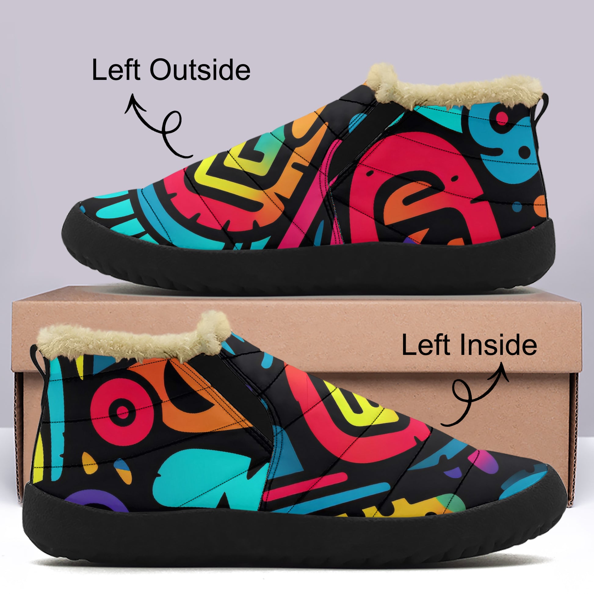 Colorful Graffiti v4 Faux Fur Slipper Slipper JLR Design