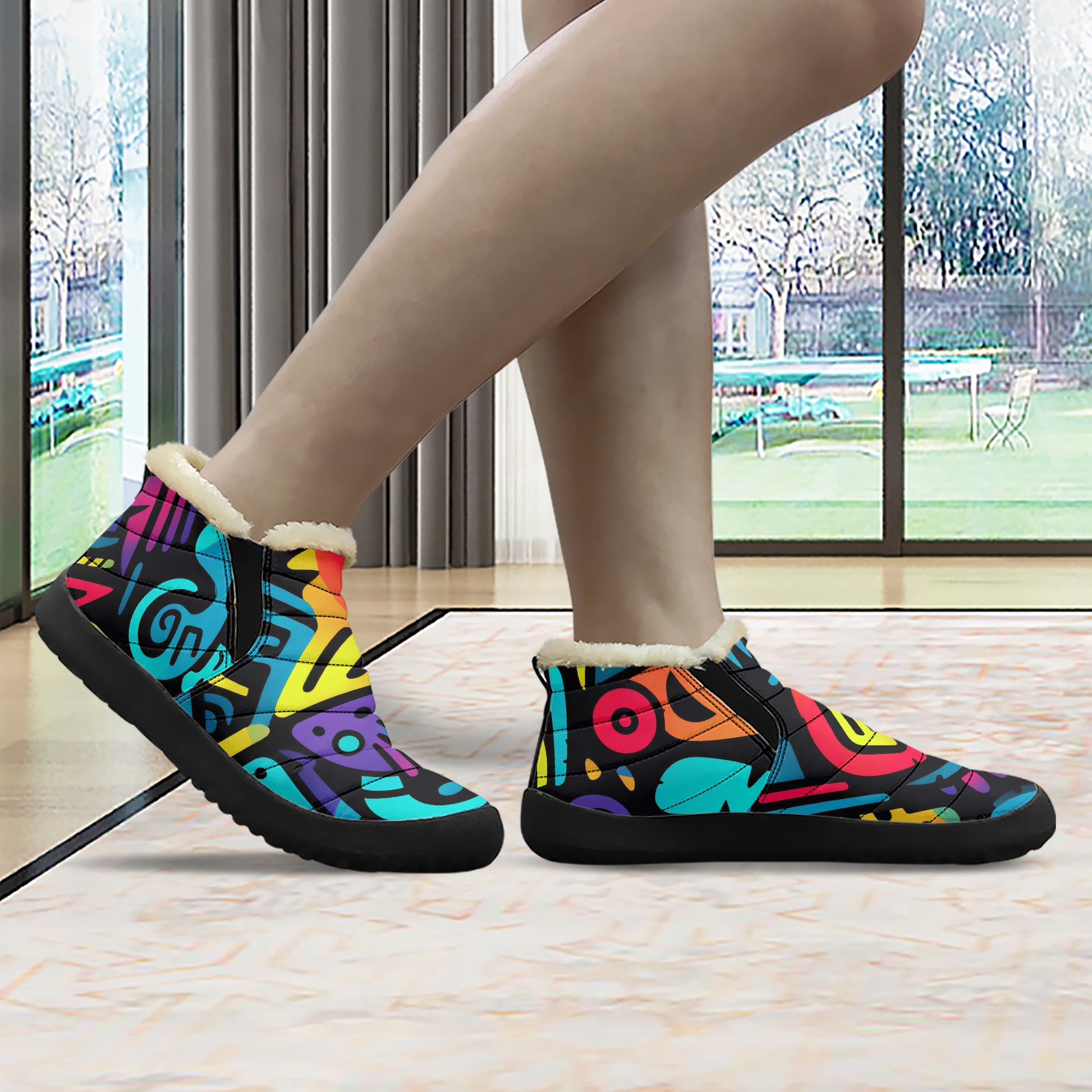 Colorful Graffiti v4 Faux Fur Slipper Slipper JLR Design