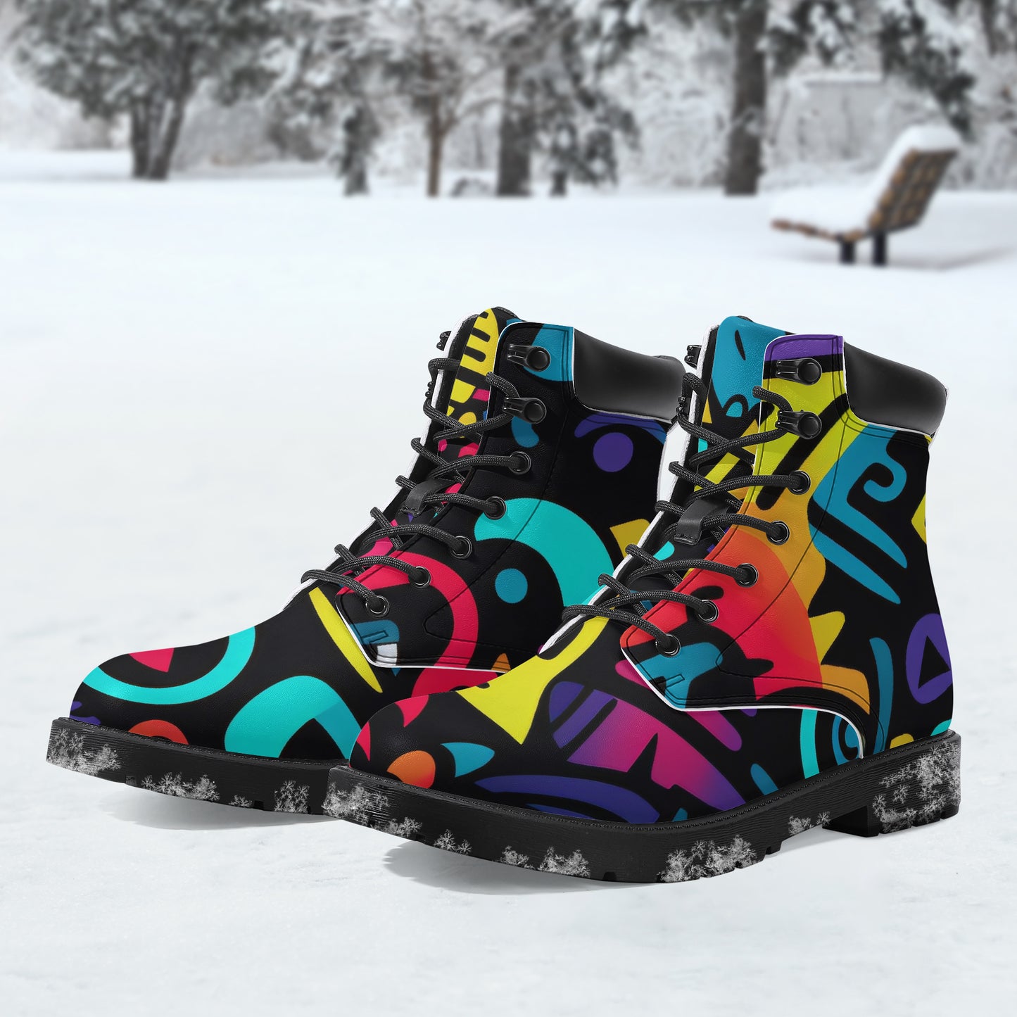 Colorful Graffiti v4 Leder Boots | Stylische und Warme Winterstiefel Boots JLR Design