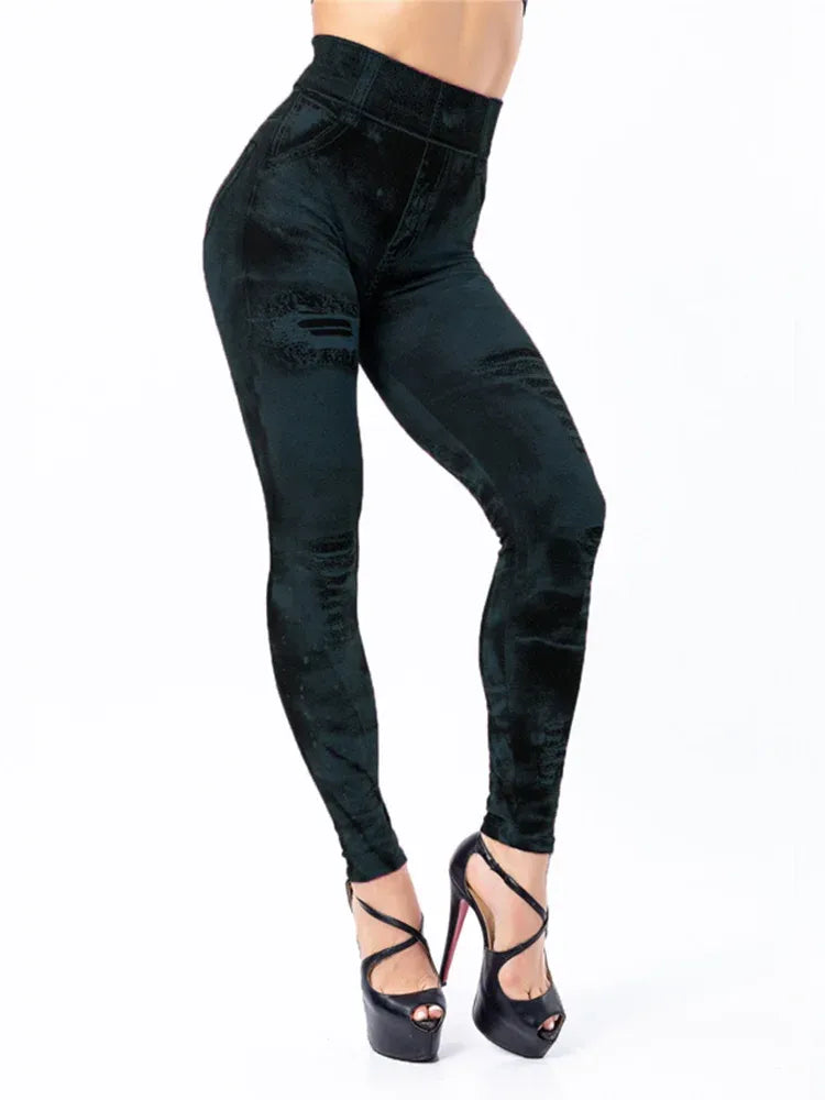 damen-high-waist-stretch-leggings-denim-look-figurbetont-and-bequem-fur-den-alltag-leggings-jlr-design-49522 - JLR Design