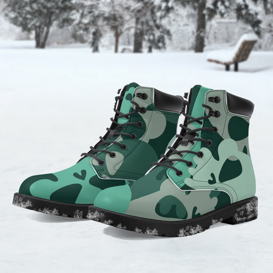 Dark Green Skull Leder Boots | Stylische und Warme Winterstiefel Boots JLR Design