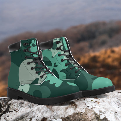 Dark Green Skull Leder Boots | Stylische und Warme Winterstiefel Boots JLR Design
