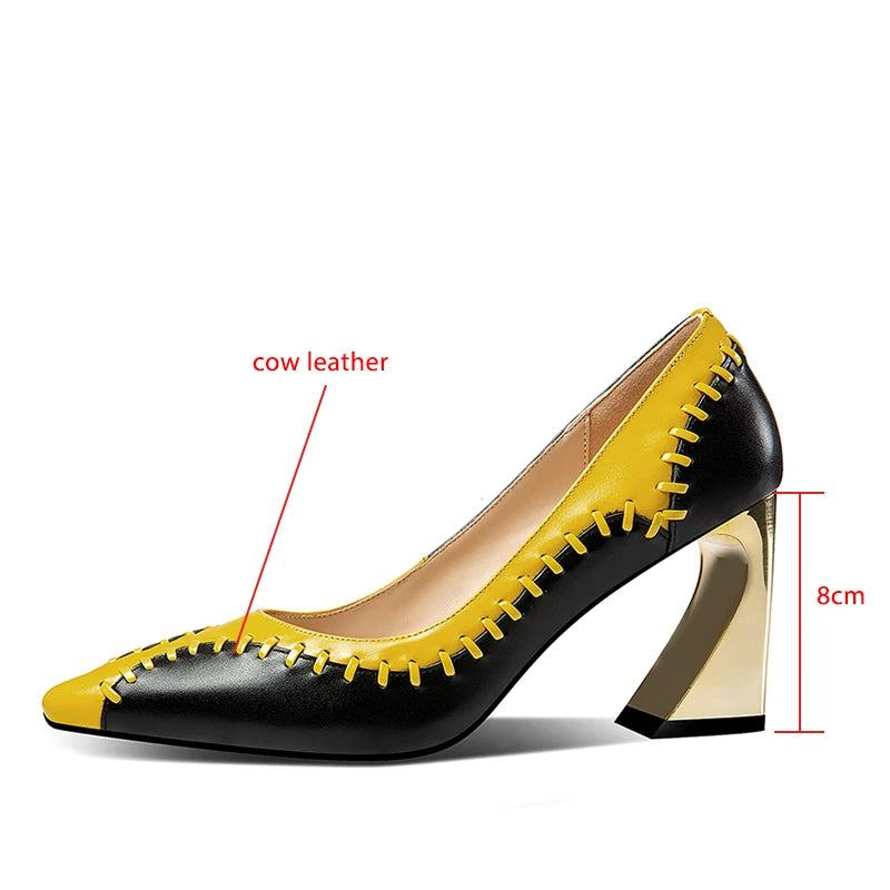 Echtleder High Heels im Suture Design High Heels 139.99 Damen, Design, gelb, Heels, High, schwarz, Suture JLR Design