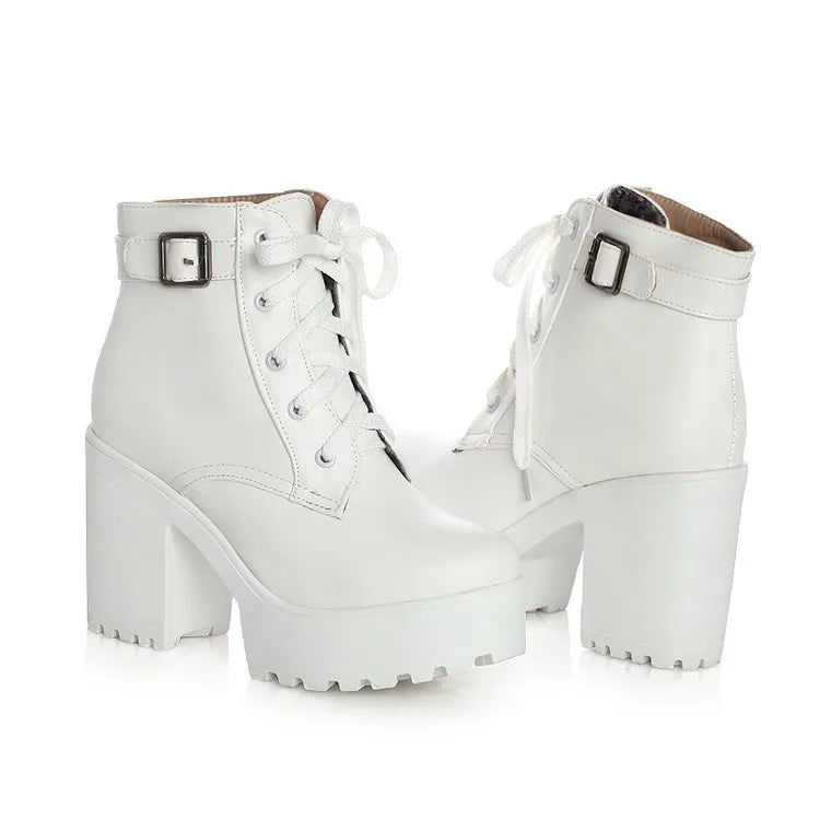 Edle Schnürstiefeletten mit quadratischem Absatz und auffälliger Schnalle Boots JLR Design