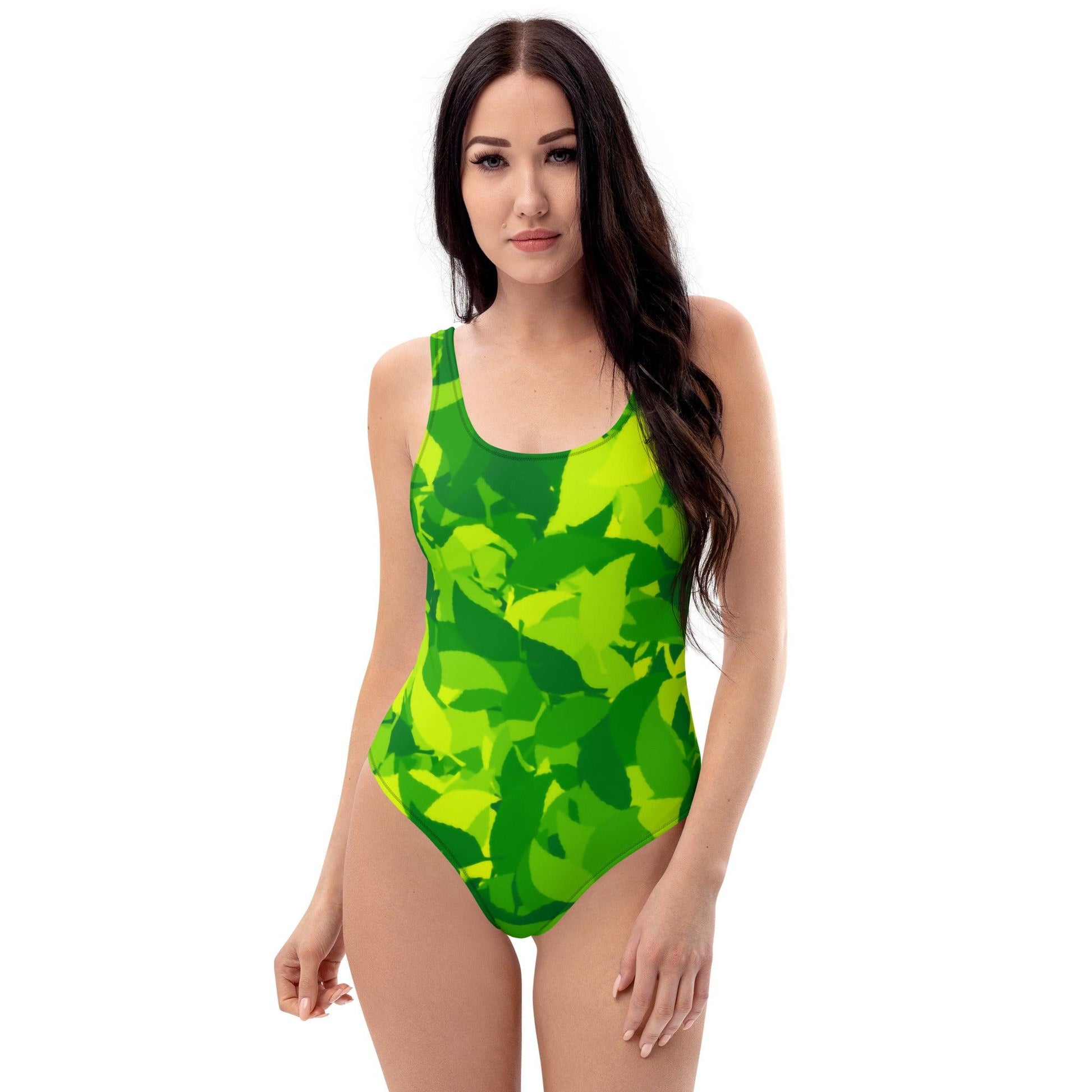 Einteiliger Green Leaf Badeanzug mit Cheeky Passform Badeanzug 56.99 badeanzug, Damen, Green, Leaf JLR Design