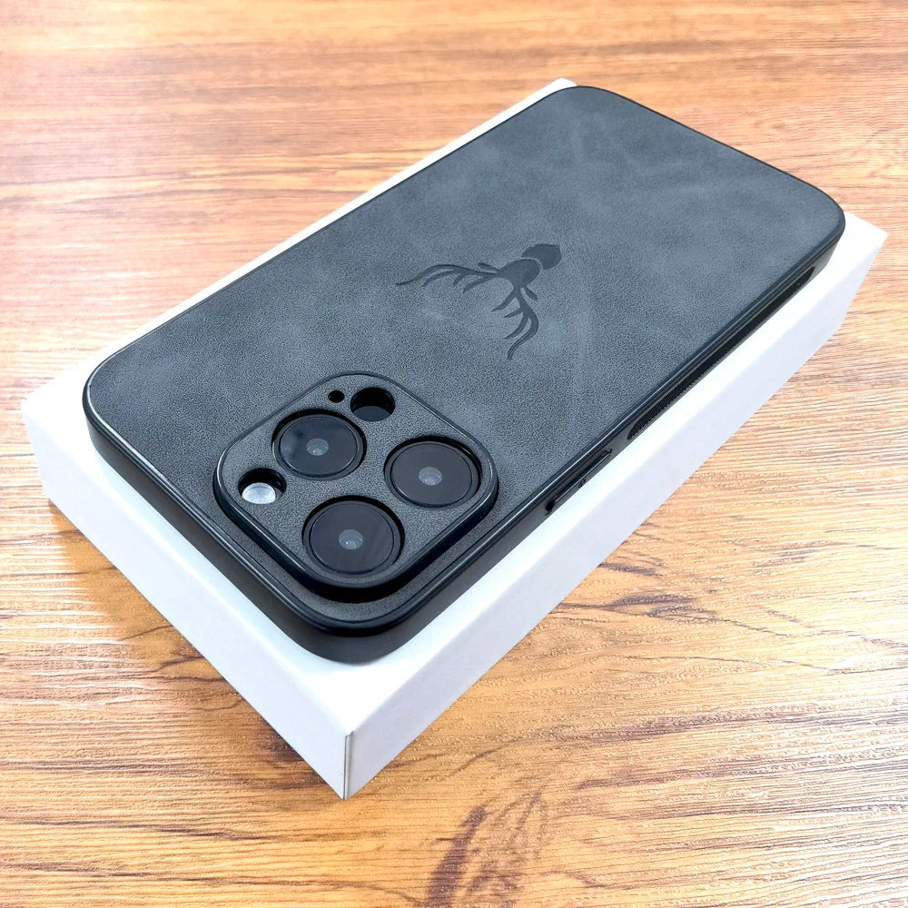 Elegante Lederhülle mit Hirschmotiv für iPhone 12 13 14 15 16 Mini/Plus/Pro/ProMax Handyhülle JLR Design