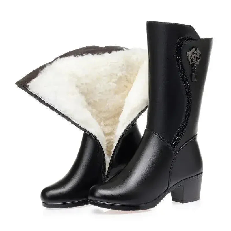 Elegante Lederstiefel mit hohem Absatz und Wollfutter Boots JLR Design