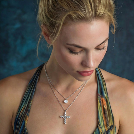 Faith & Light Layered Set – Doppelreihige Kreuz-Kette mit 0,5ct Moissanit