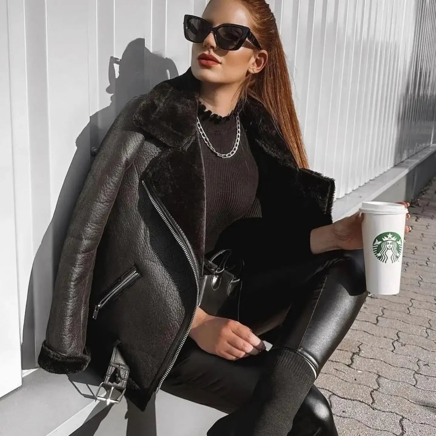 Faux Fur Fashion Biker Mantel Streetwear Jacke JLR Design