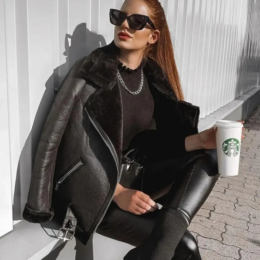 Faux Fur Fashion Biker Mantel Streetwear Jacke JLR Design