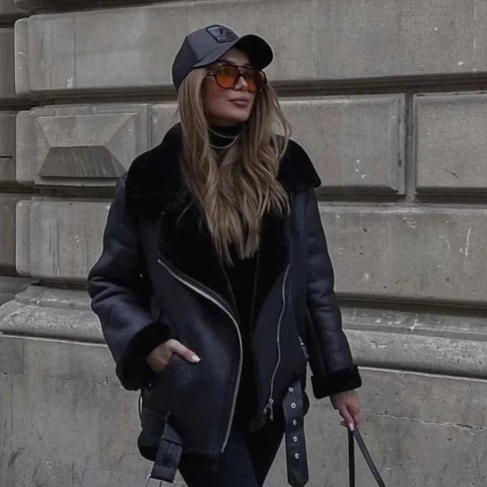 Faux Fur Fashion Biker Mantel Streetwear Jacke JLR Design