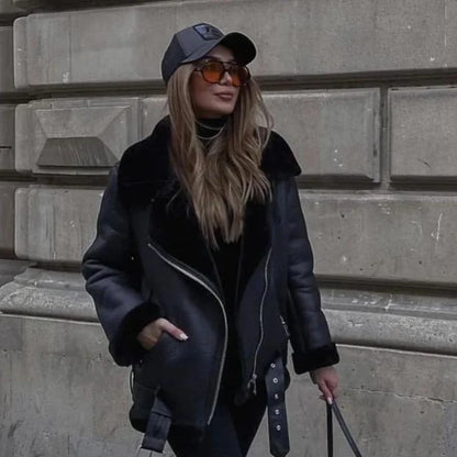 Faux Fur Fashion Biker Mantel Streetwear Jacke JLR Design