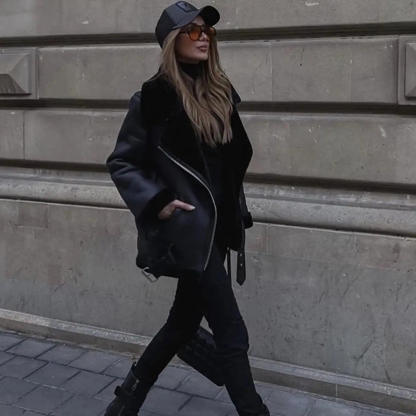 Faux Fur Fashion Biker Mantel Streetwear Jacke JLR Design