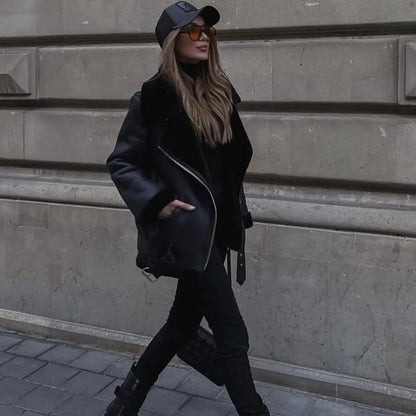 Faux Fur Fashion Biker Mantel Streetwear Jacke JLR Design